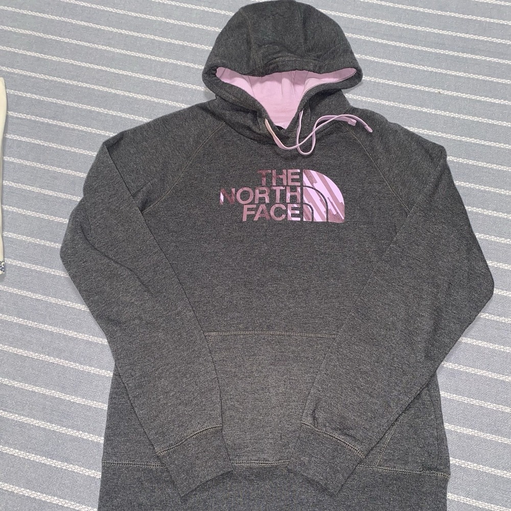The North Face Womens Grey Hoodie Purple Logo Medium